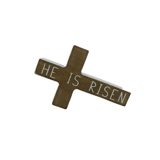 HL Easter Decor - Religious He is Risen Chunky Wood Cross