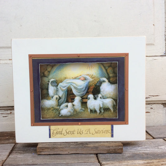 AGD Christmas Decor - God Sent Us A Savior Lambs and Manger