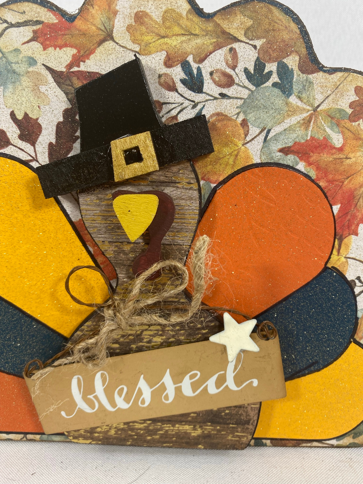 AGD Fall Decor - Reversible Blessed Chunky Wood Turkey Sign