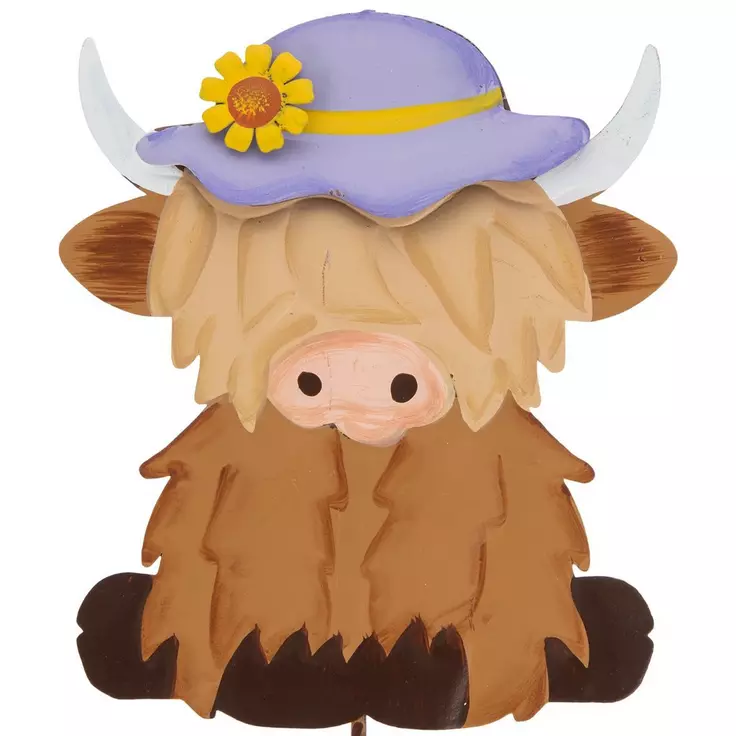 HL Spring Decor - Highland Cow Metal Garden Plant Pick 2pc