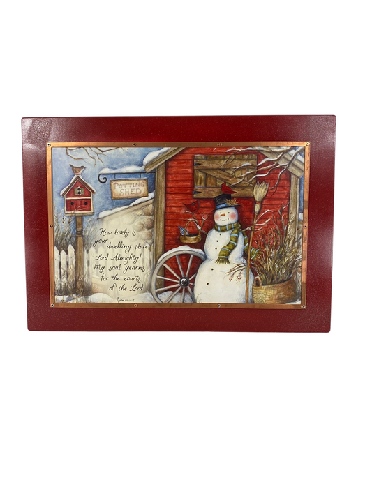 AGD Christmas Decor -  Vintage Snowman Bird House Psalms 84 Box Sign