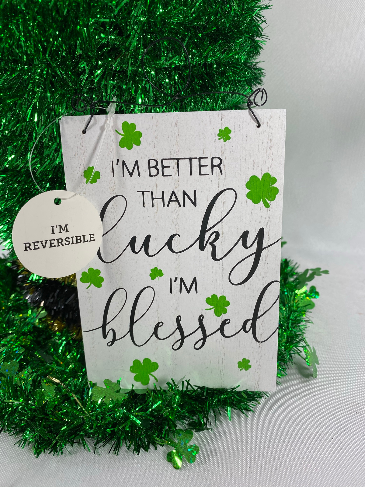 AGD St Patrick's Decor - Large Green Lighted Tinsel Tophat Centerpiece