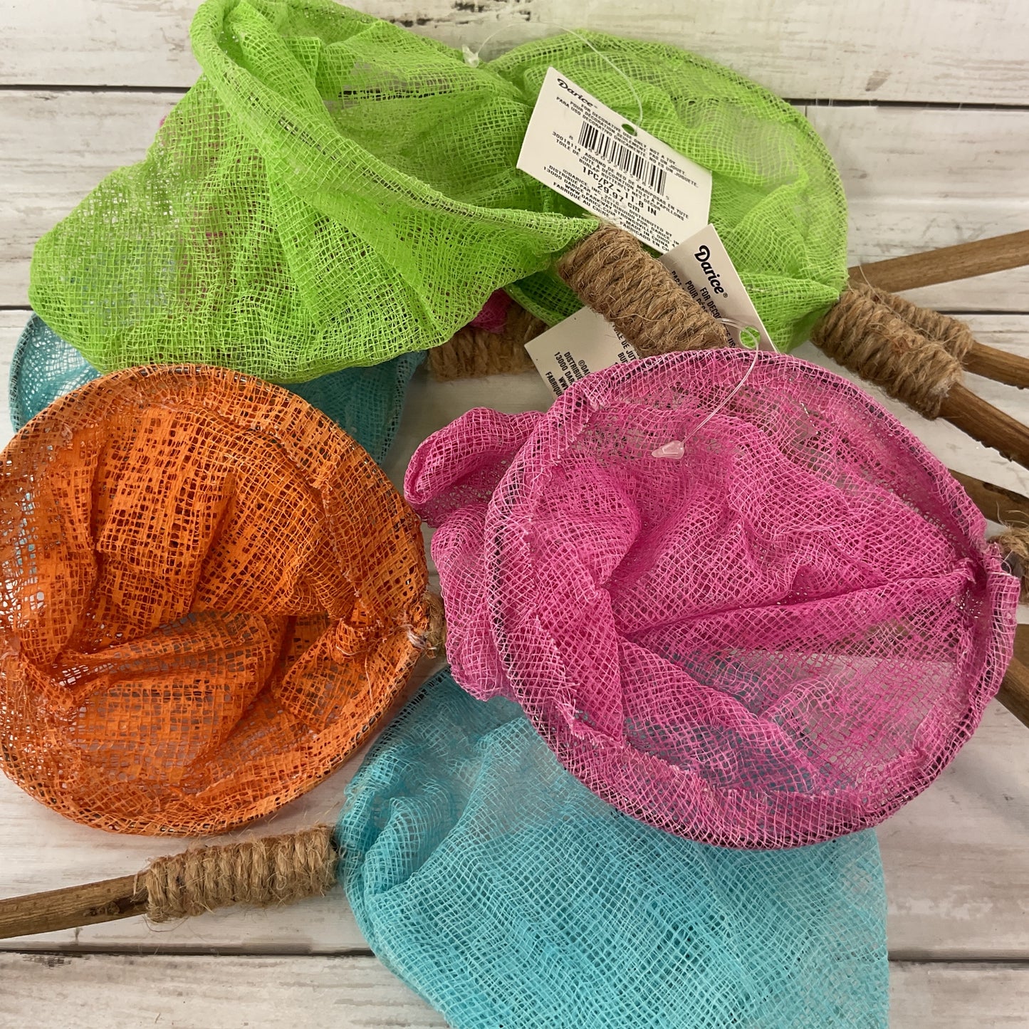 Darice Spring Craft Decor - Small Pink Blue Green Orange Butterfly Nets 8pc