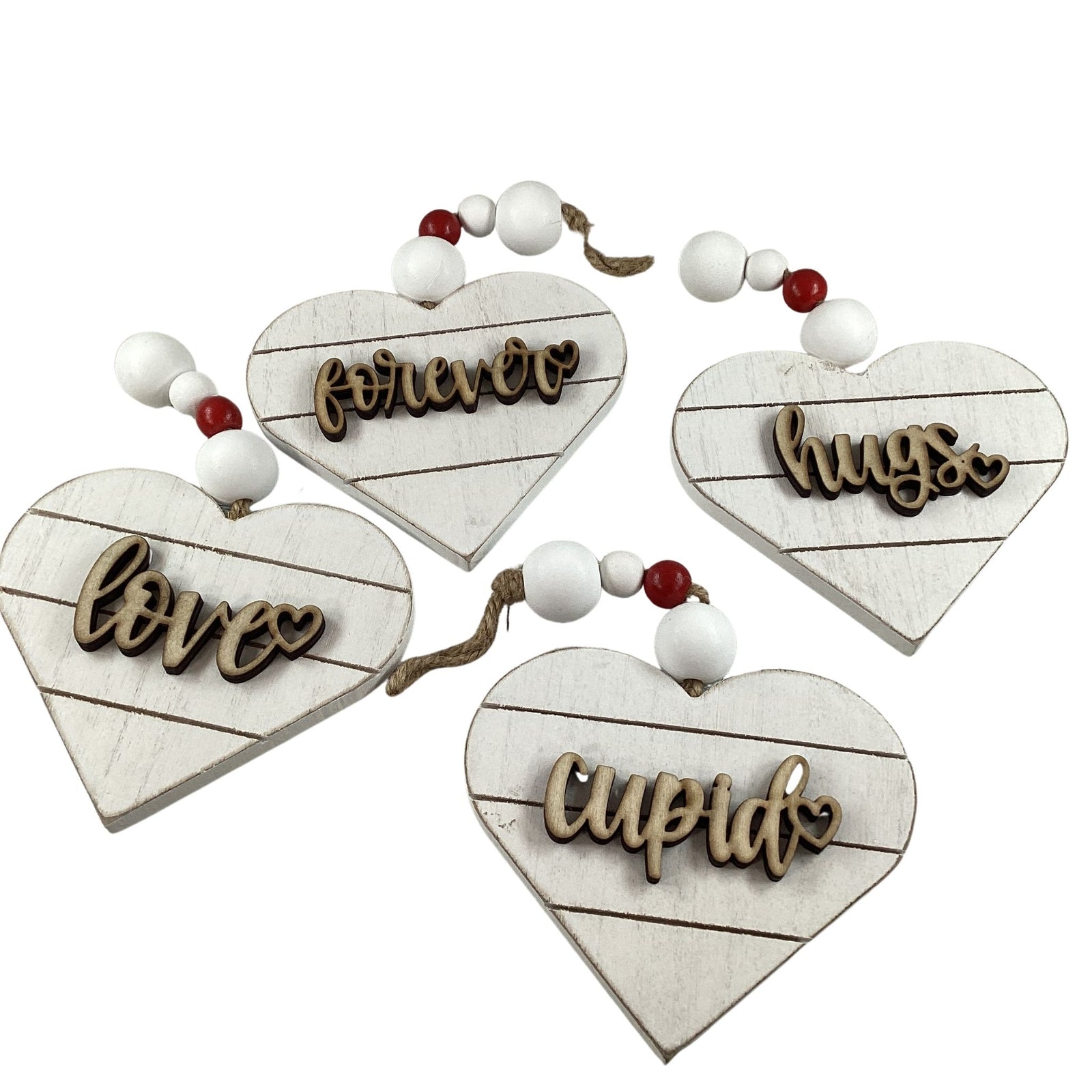 AGD Valentines Decor - Buffalo Plaid Layer Wood Ornaments 4pc Set