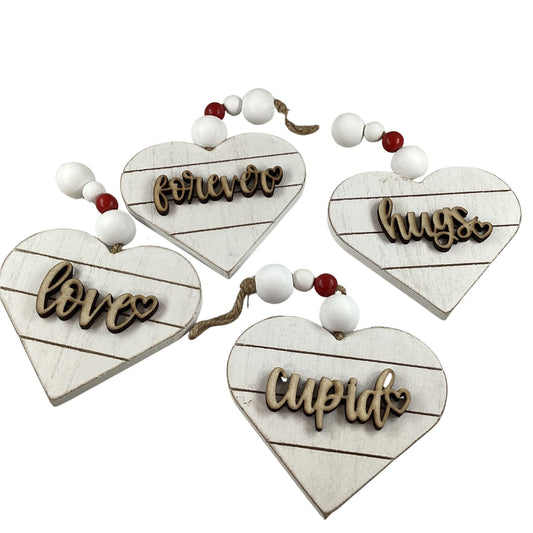 AGD Valentines Decor - Buffalo Plaid Layer Wood Ornaments 4pc Set