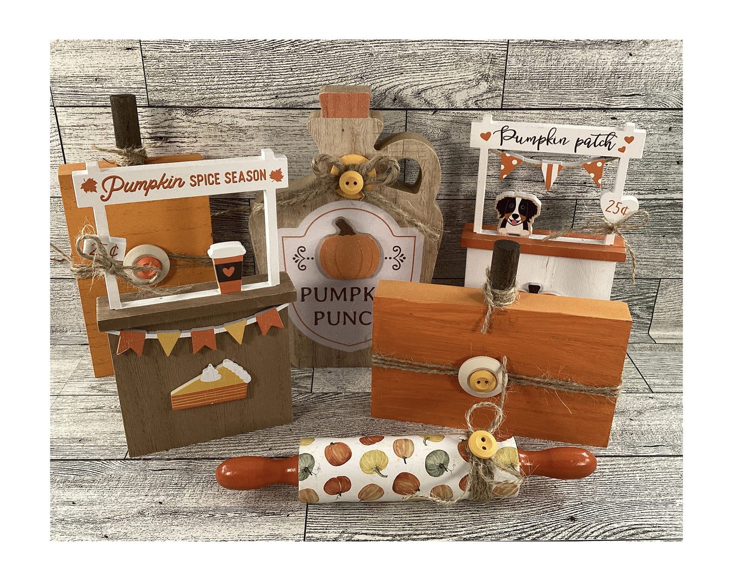 AGD Fall Decor - Wood Pumpkins Spice Booth Ladder Jar Tier Tray Set