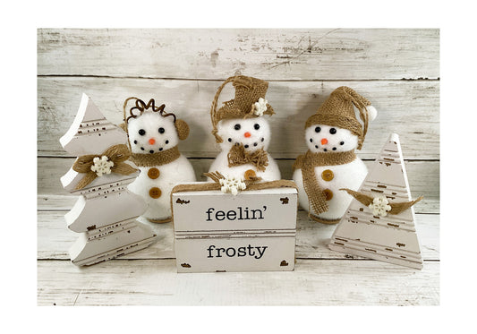 AGD  Christmas Decor - Chippy Wood Feeling Frosty Snowmen 6pc