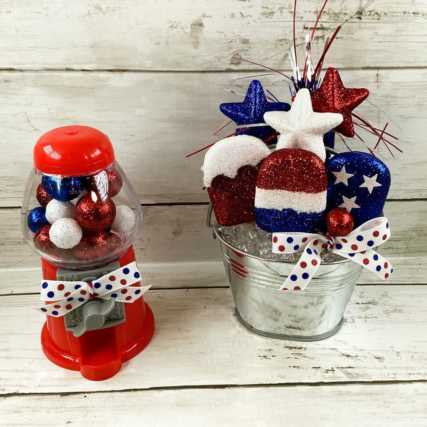 AGD Patriotic Decor - Gumball Machine Faux Ice Cream Tier Tray Display 2pc