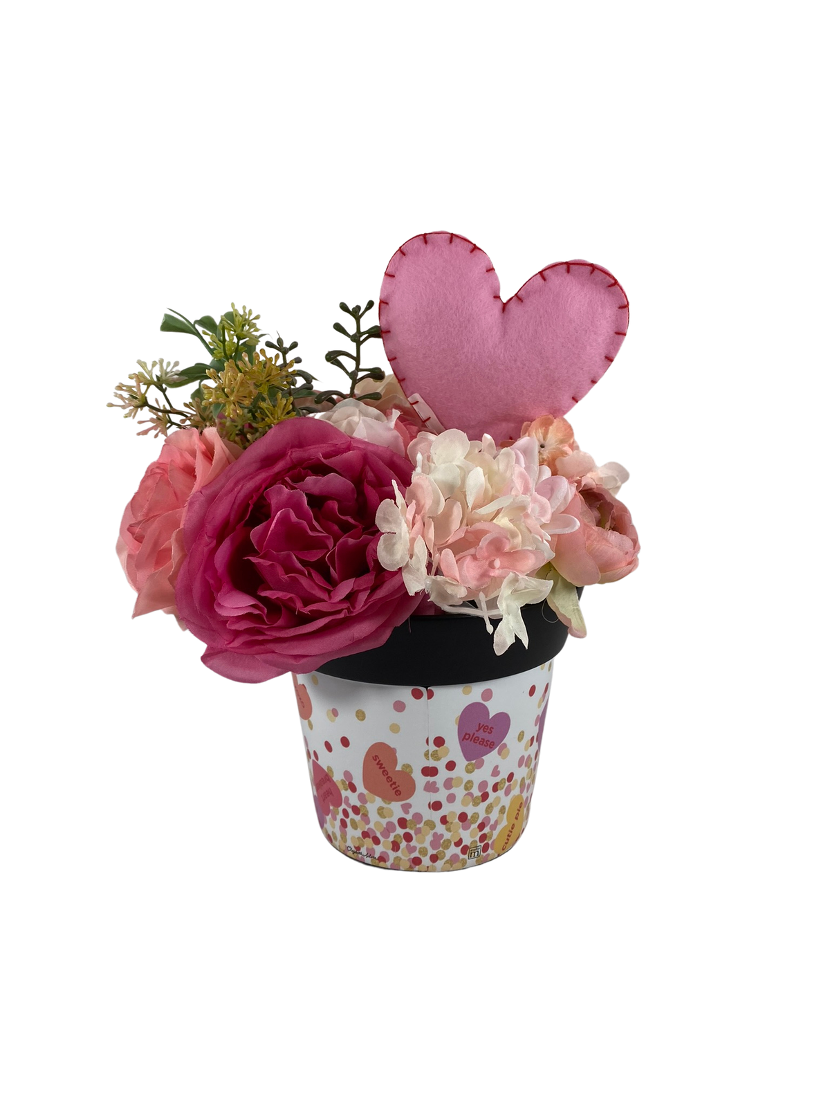 AGD Valentines Decor  – Pink Red White Peach Roses Floral Centerpiece