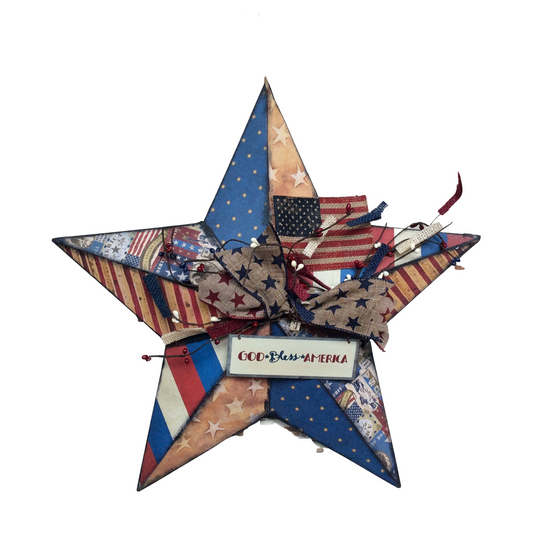 AGD Patriotic Decor - God Bless America Prim Distressed 3-D Metal Star