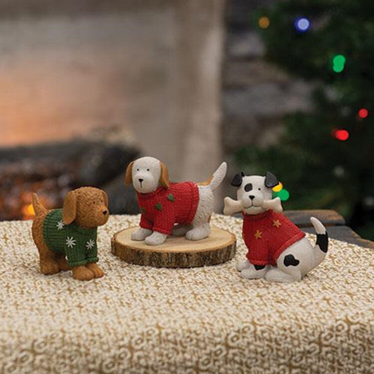 BB Christmas Decor - Resin Holiday Dogs in Sweaters 3pc Set