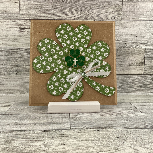 AGD St Patrick's Decor - White Blessings Cross Shamrock Clover Sign