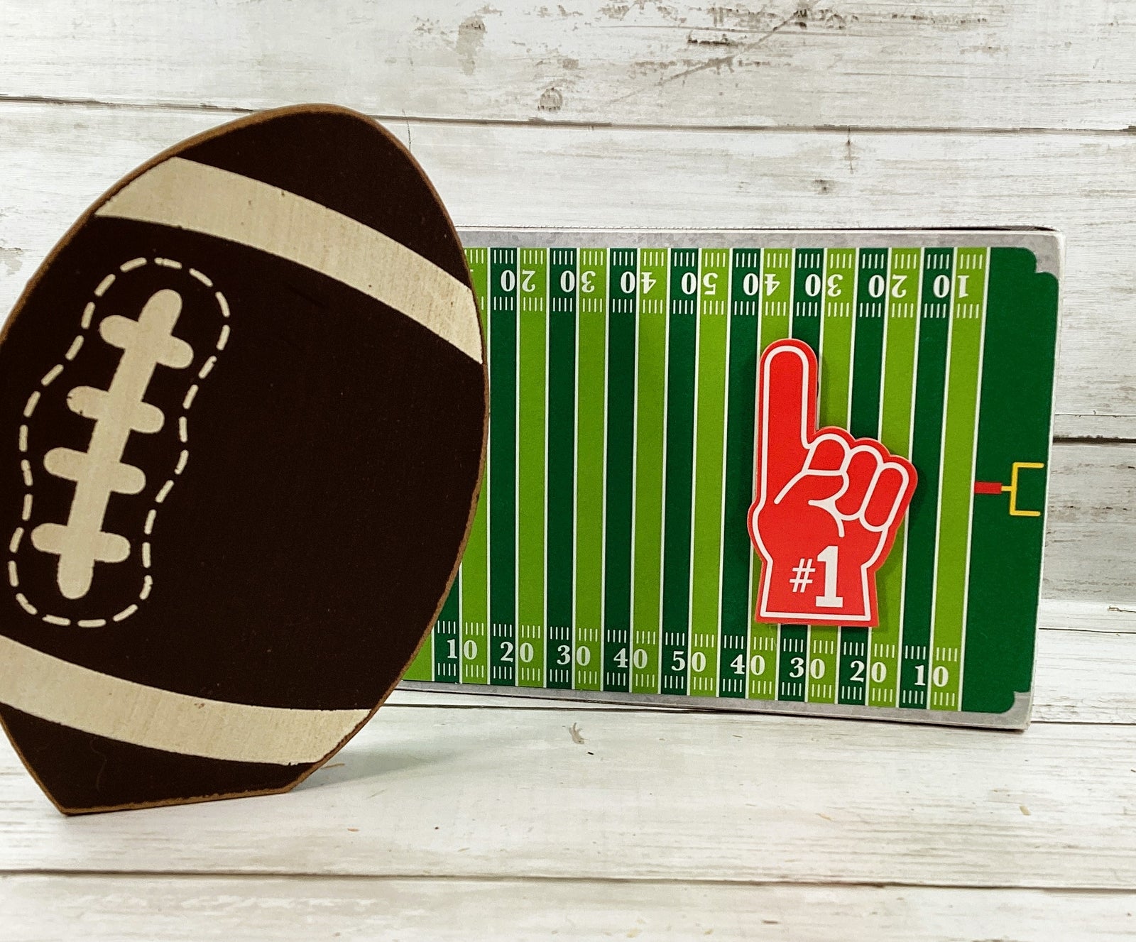 AGD Fall Decor - Chunky Football Touchdown Field #1 Box Sign 2pc Set