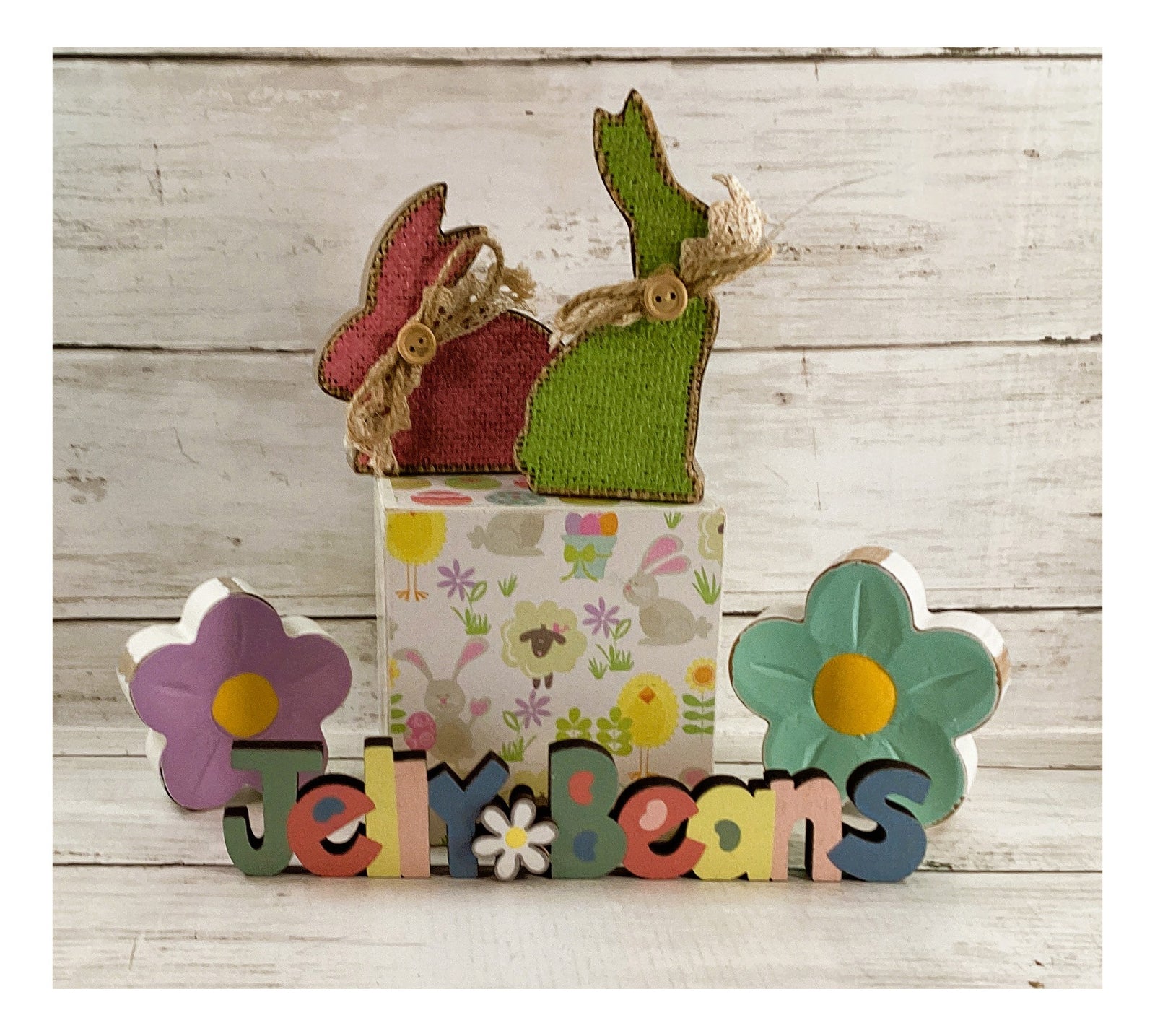 AGD Easter Decor - Jellybeans Block Signs Rabbit Spring Flowers Display