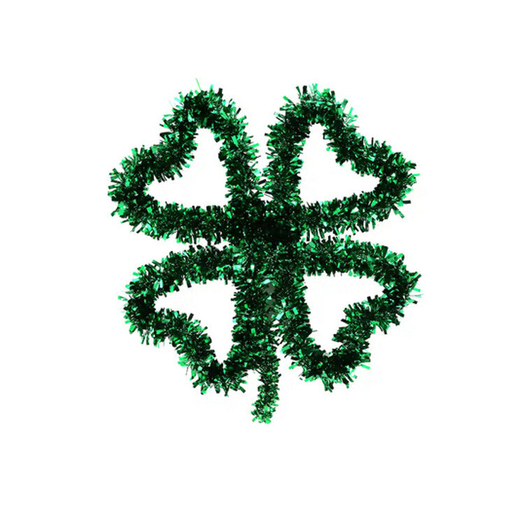 St Patrick Day Decor - Metallic Tinsel Green Shamrock Clover Wreath