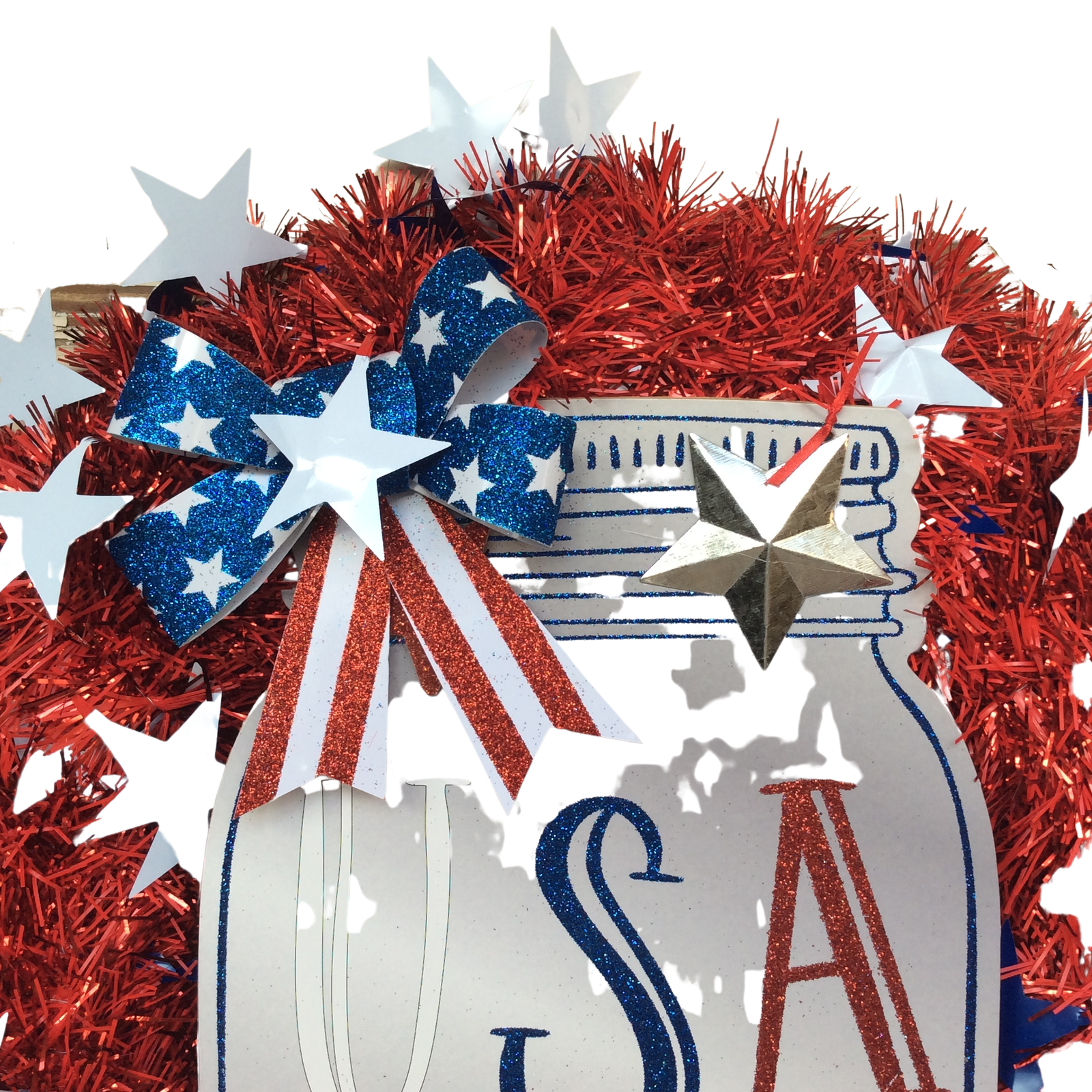 AGD Patriotic Decor - USA Freedom Mason Jar Tinsel Wreath