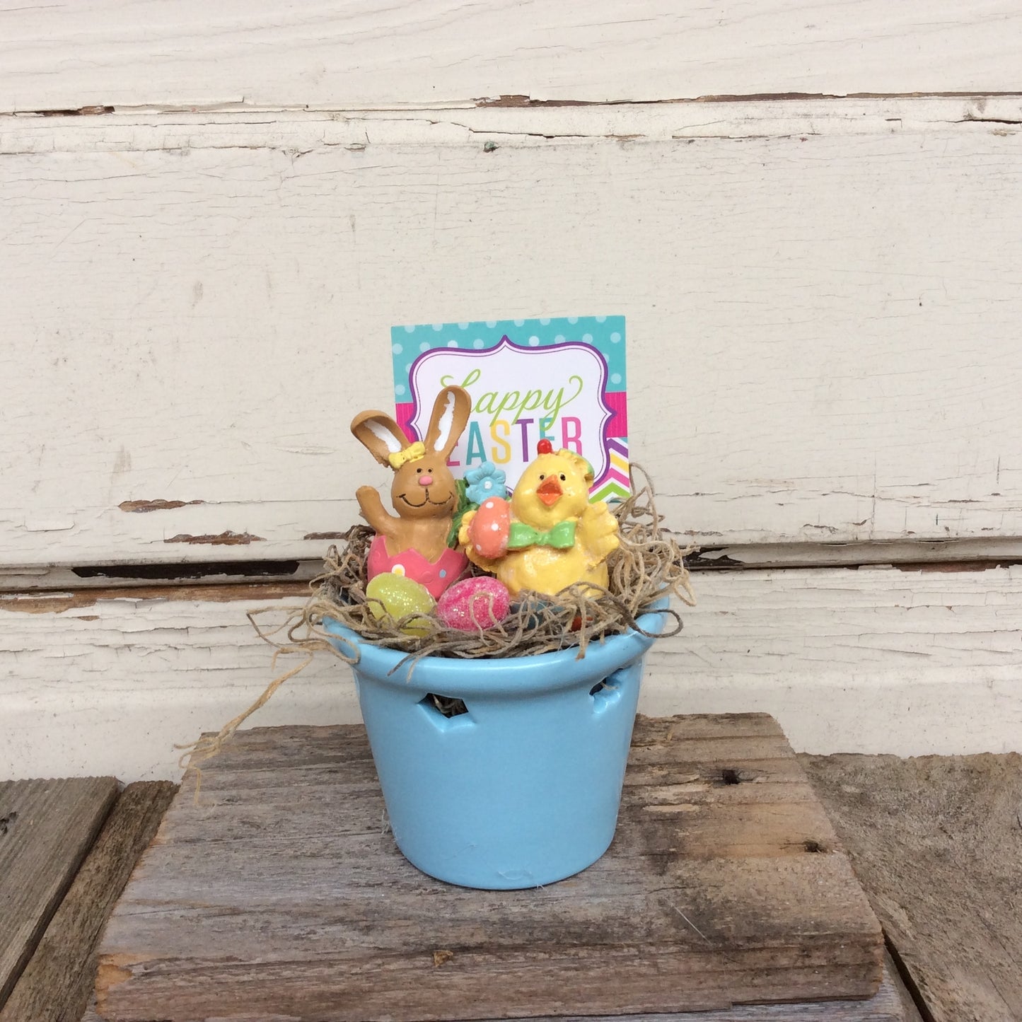 AGD Easter Decor - Happy Easter Bunny and Chick Blue Display