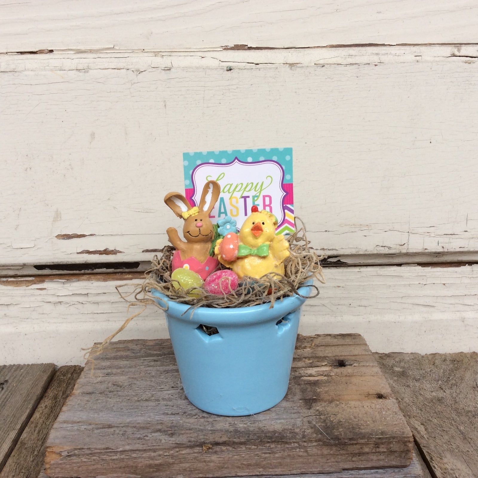 AGD Easter Decor - Happy Easter Bunny and Chick Blue Display