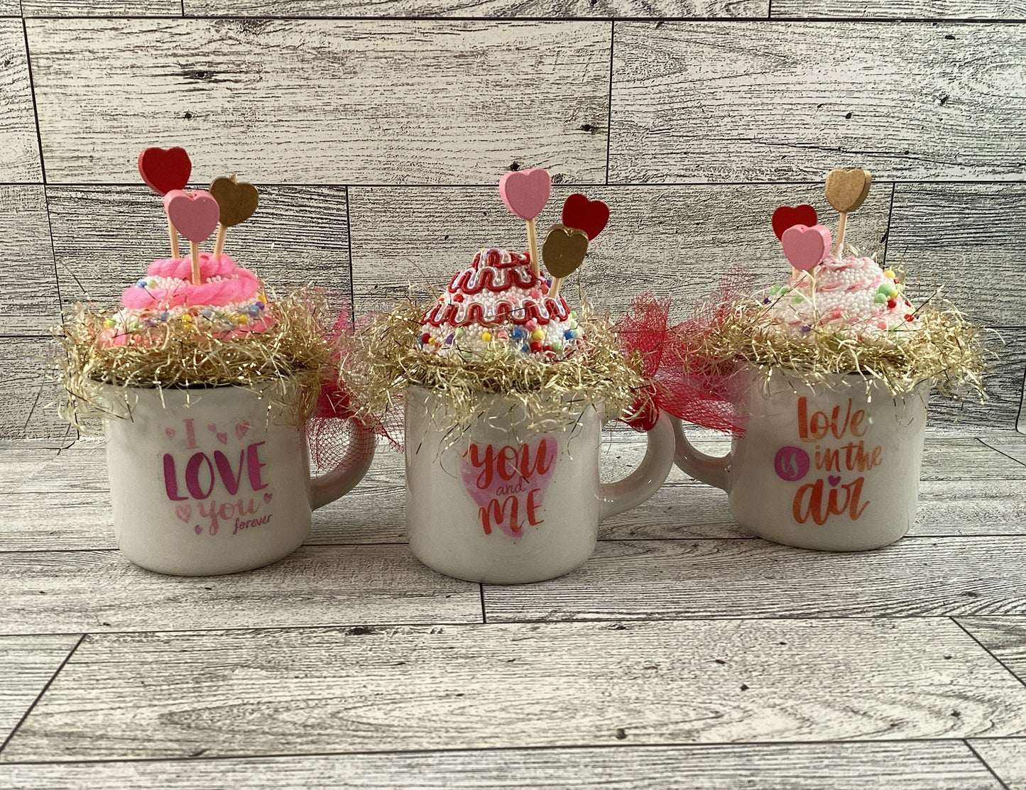 AGD Valentines Decor - Small Ceramic Espresso Cupcake Mugs 3pc Set