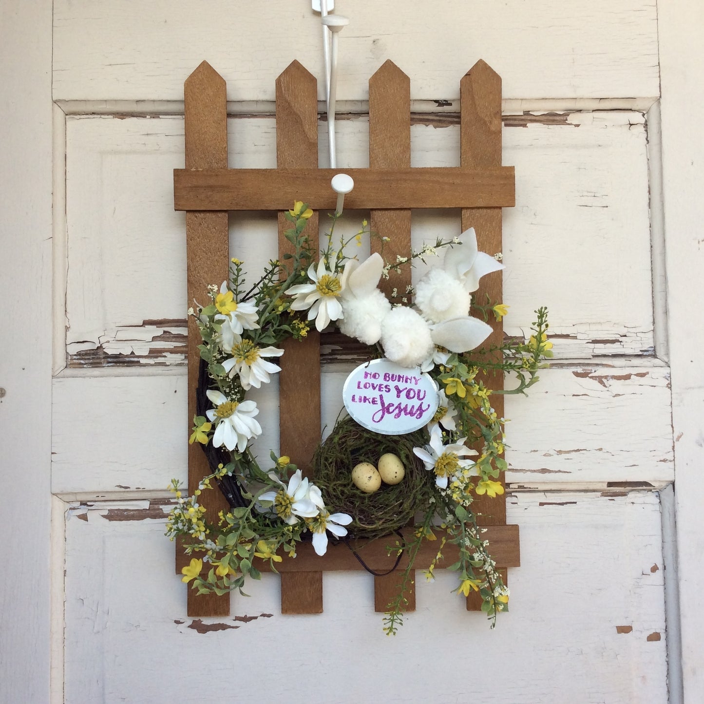 AGD Easter Decor - No Bunny Loves You Like Jesus Fence Lighted Wreath