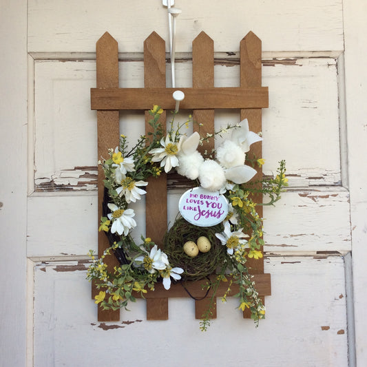 AGD Easter Decor - No Bunny Loves You Like Jesus Fence Lighted Wreath