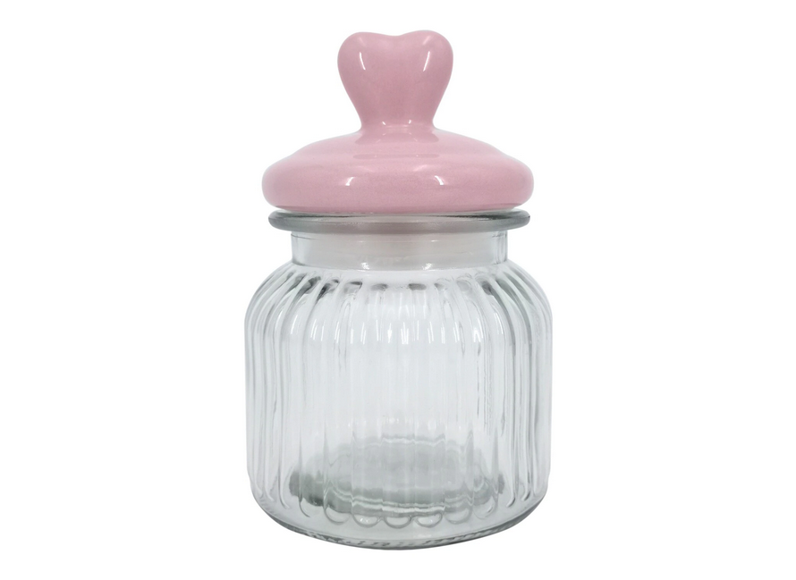 DT Valentines Decor - Small Ceramic Heart Lid and Glass Candy Jar