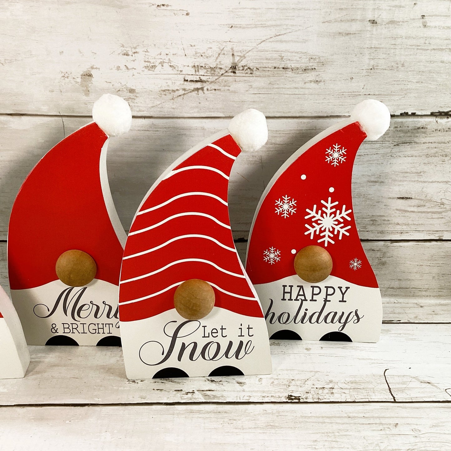 Youngs Christmas Decor -Holiday Themed Chunky Wood Gnomes 4pc Set