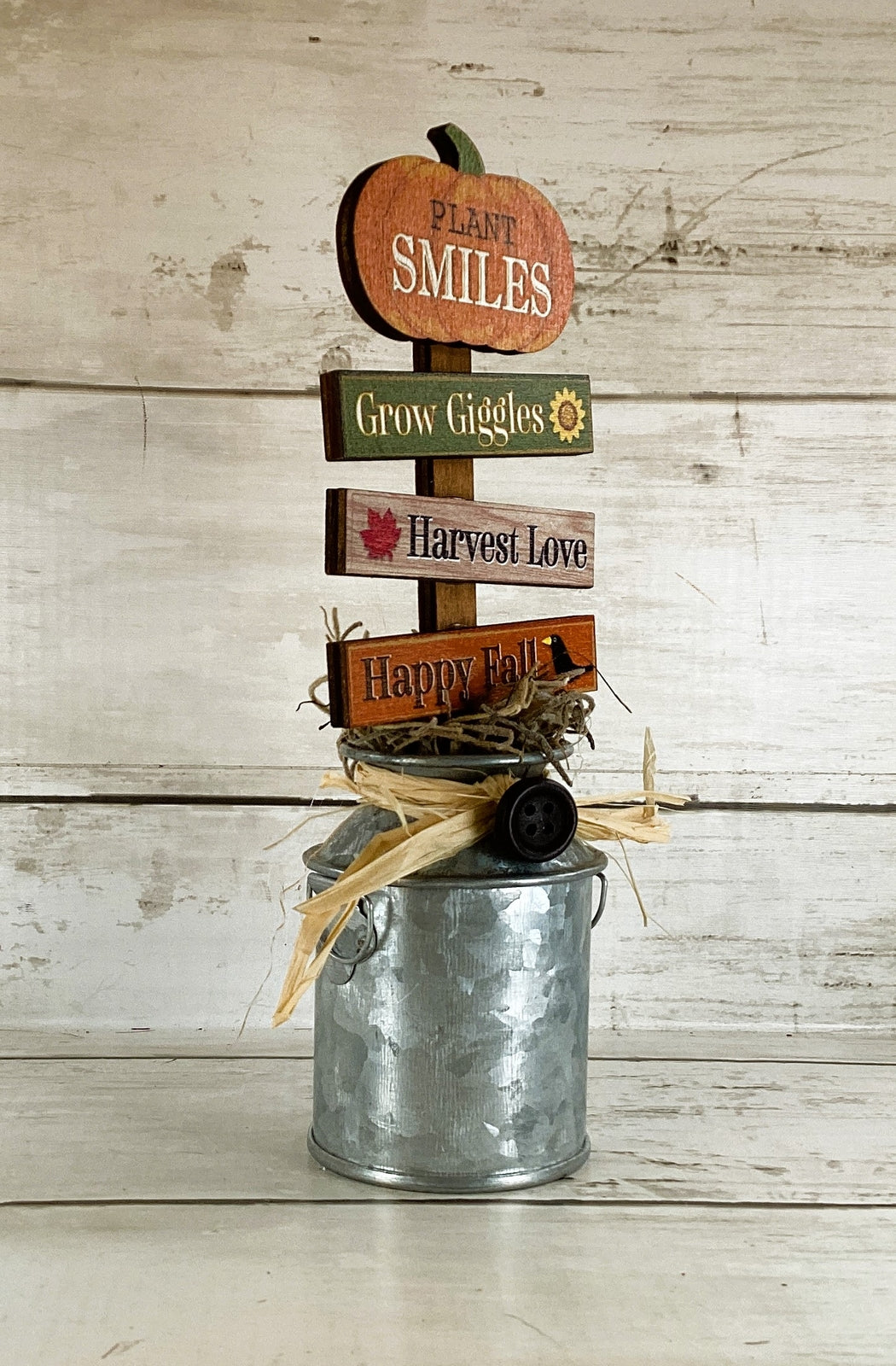 AGD Fall Decor -Directional Sign in Galvanized Metal Milk Can