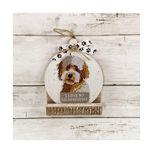 AGD Christmas Decor - I Love My Golden-doodle Dog Tier Tray Sign