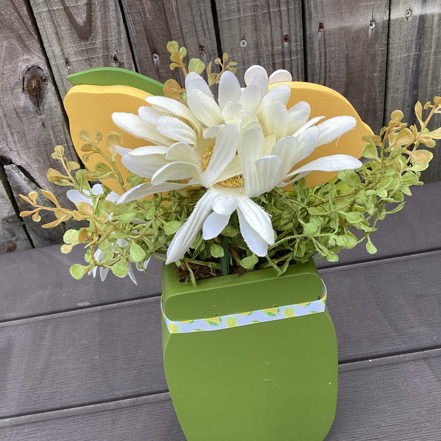 AGD Spring Decor - Summer Lemon Theme Floral Wood Mason Jar Display