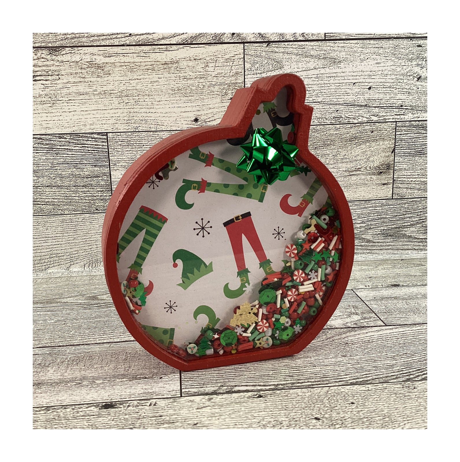 AGD Christmas Decor - Ornament Elf Elves Legs Chunky Wood Snow Shaker