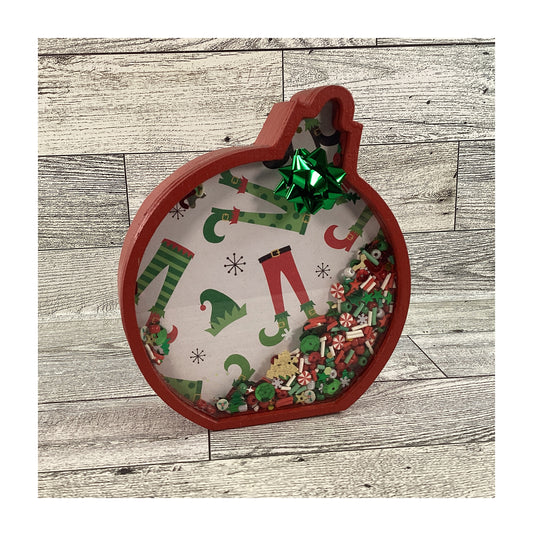 AGD Christmas Decor - Ornament Elf Elves Legs Chunky Wood Snow Shaker