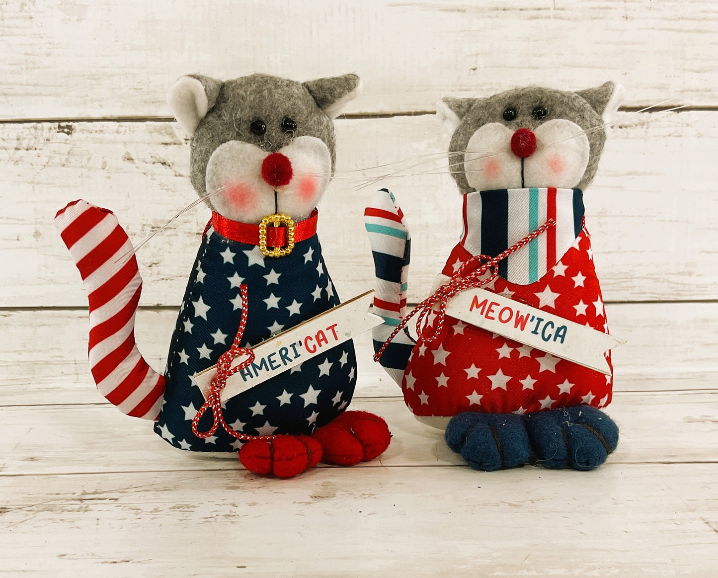AGD Patriotic Decor- Funny Cat Theme July 4th Sitters and Sign 3pc Set