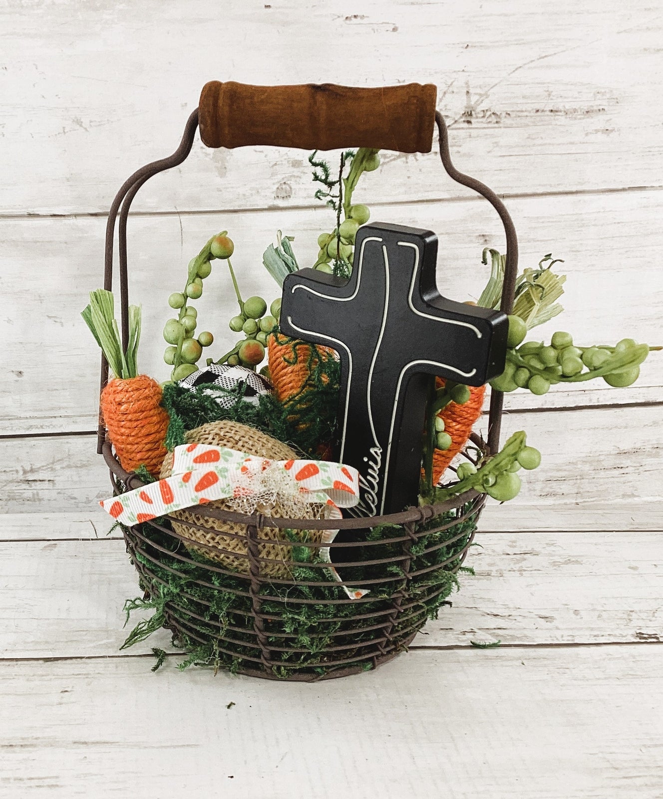 AGD Easter Decor - Egg Carrot Cross Filled Wire Basket