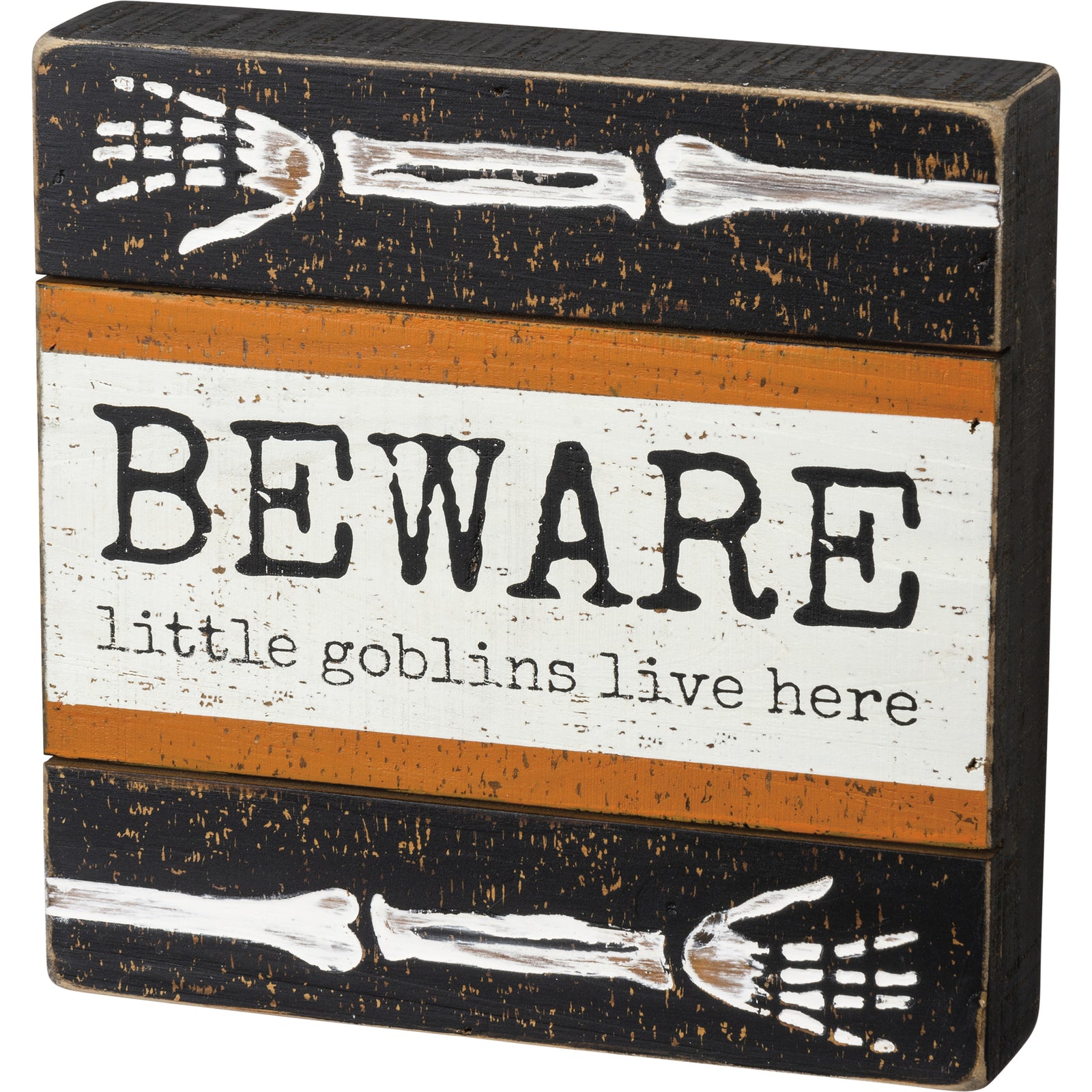 PBK Halloween Decor - Beware Little Goblins Live Here Deboss Box Sign