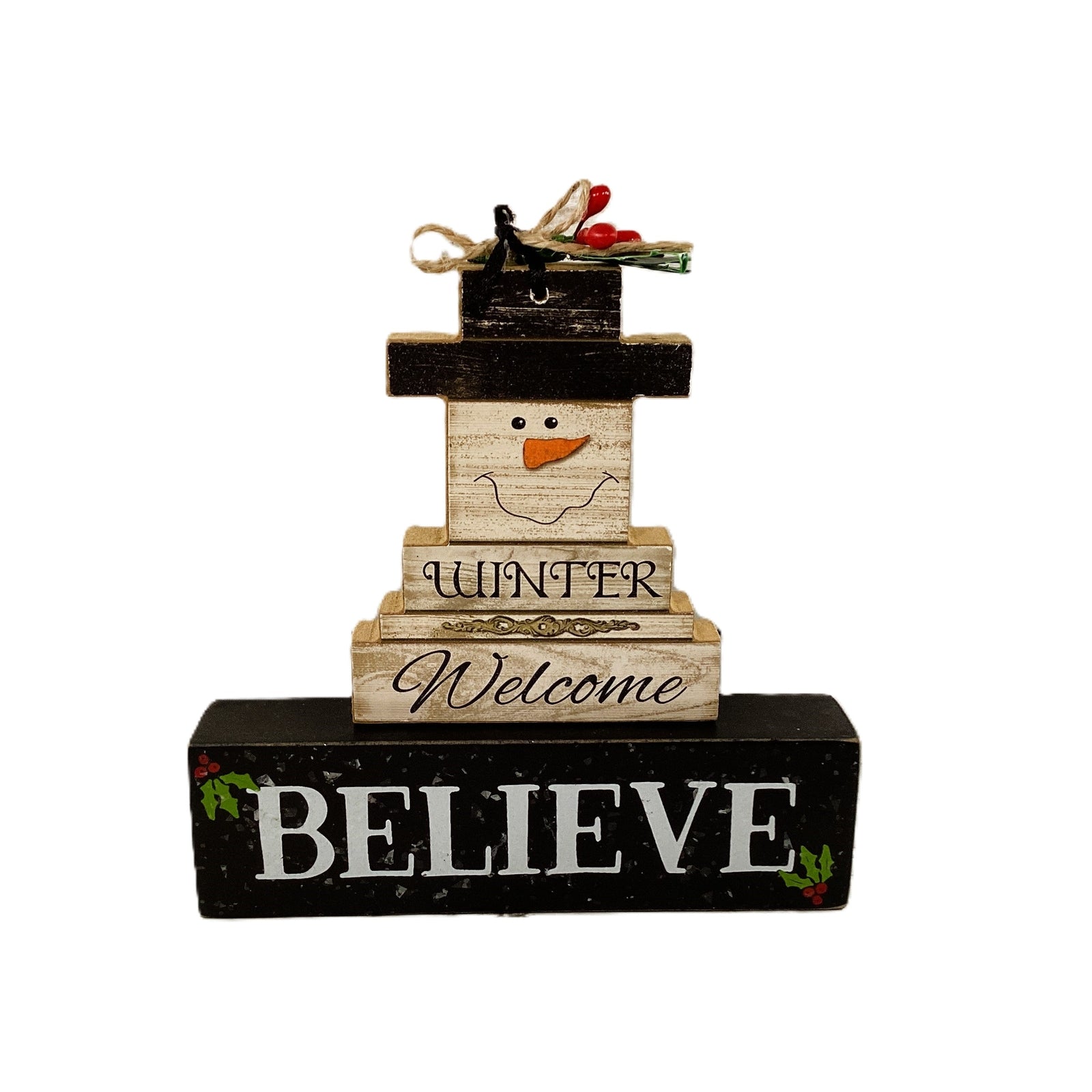 AGD Christmas Decor - Winter Welcome Believe Snowman Block Sign