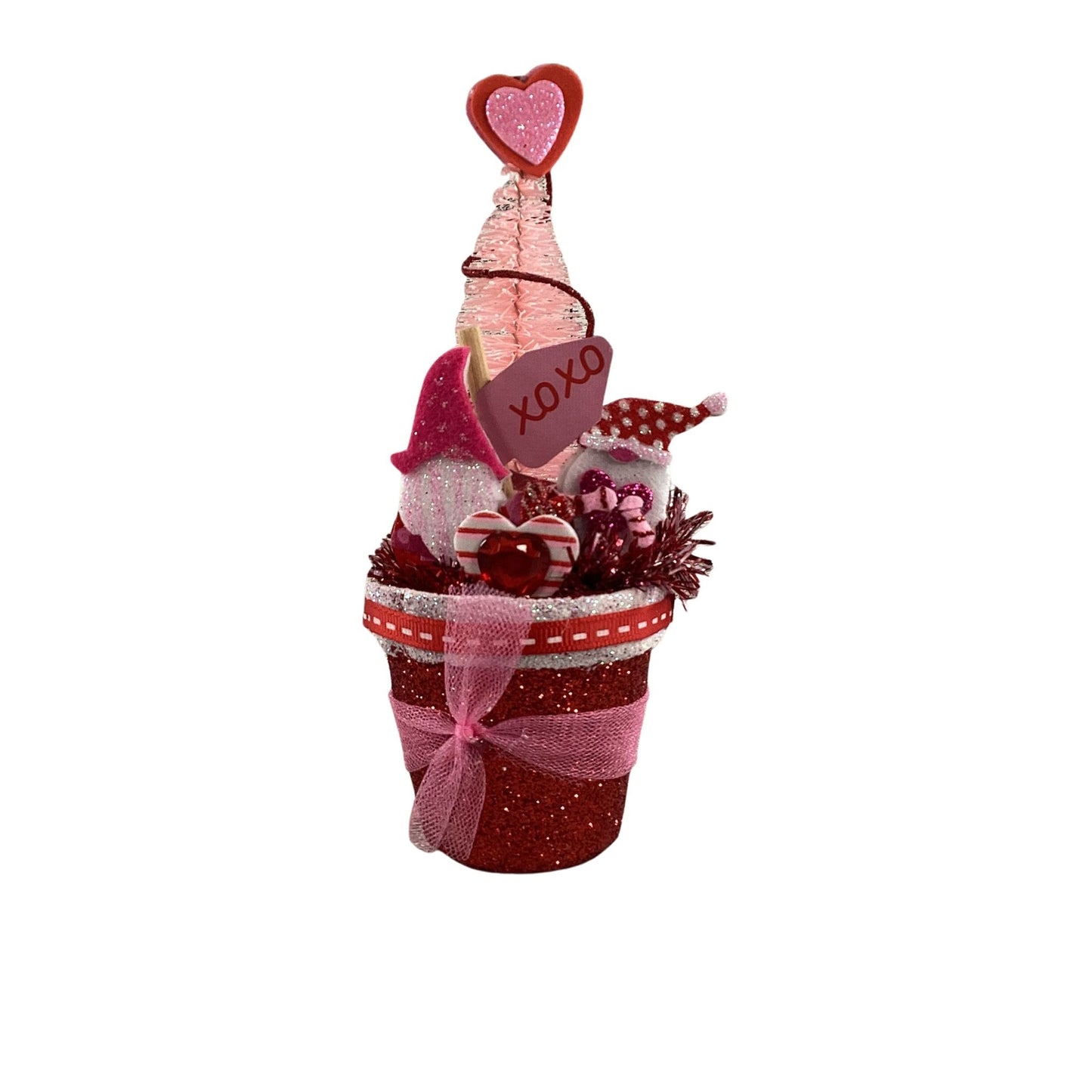 AGD Valentines Decor - Small Potted XOXO Gnome Sisal Tree Tabletop Display