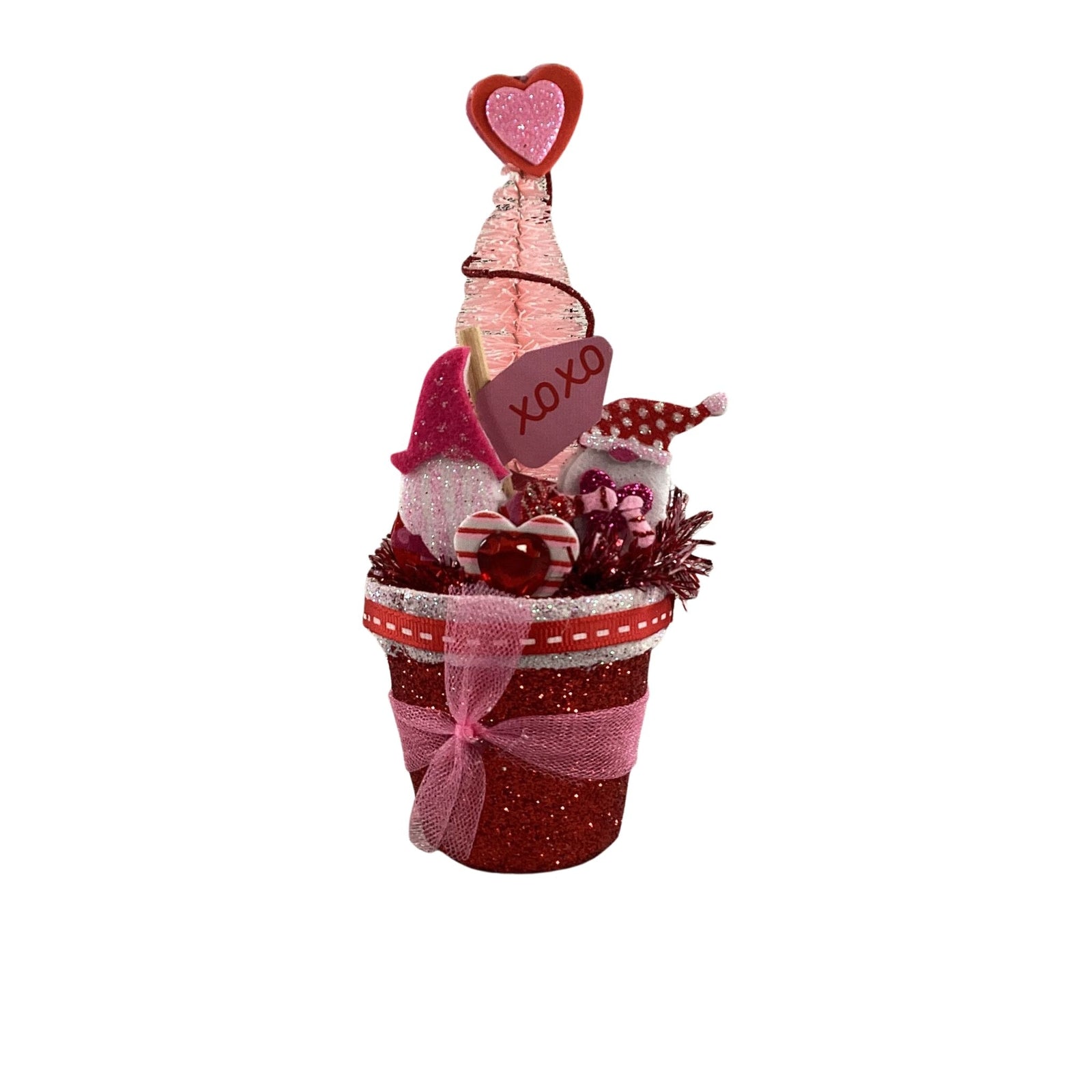 AGD Valentines Decor - Small Potted XOXO Gnome Sisal Tree Tabletop Display