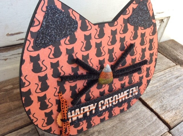 AGD Halloween Decor - Happy Cat O Ween Face Tabletop Sign