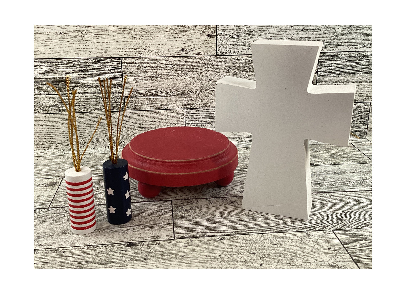AGD Patriotic Decor - American Flag Decoupage Cross Pedestal Display