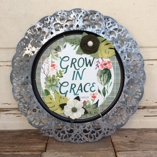 AGD Home Decor - Grow In Grace Greenery Metal Charger Plate