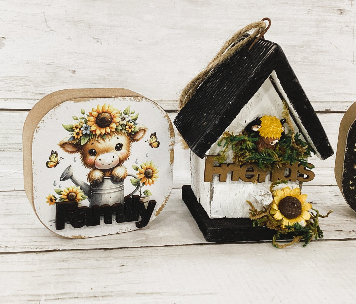 AGD Spring Decor - Sunflower Bird House Highland Cow Tier Tray 3pc