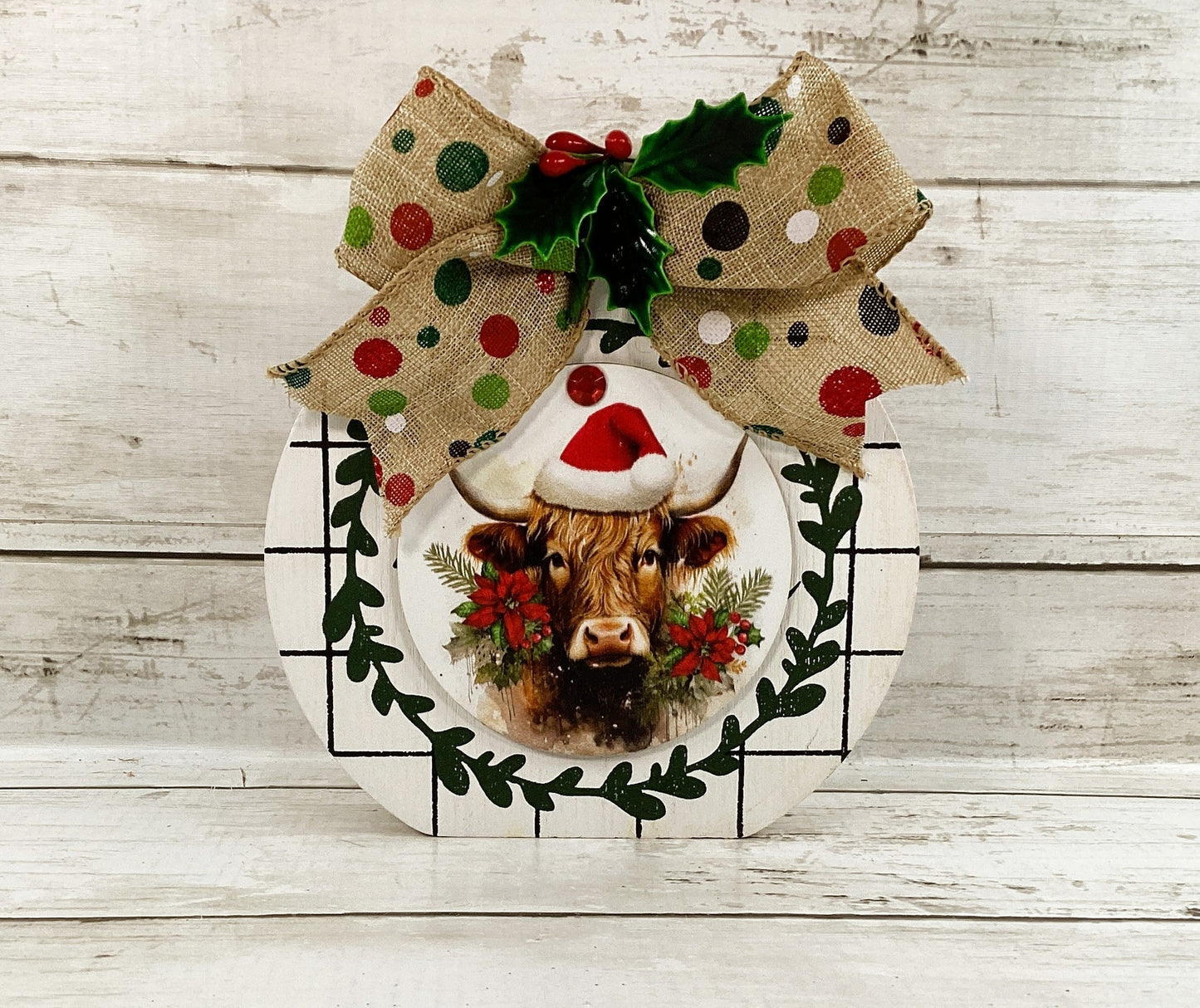 AGD Christmas Decor - Highland Cow Wood Chunky Wood Bulb Sitter
