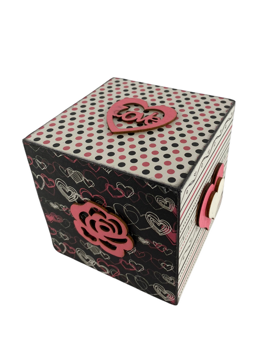 AGD Valentines Decor - Pink White Black Love Heart Icons Wood Block