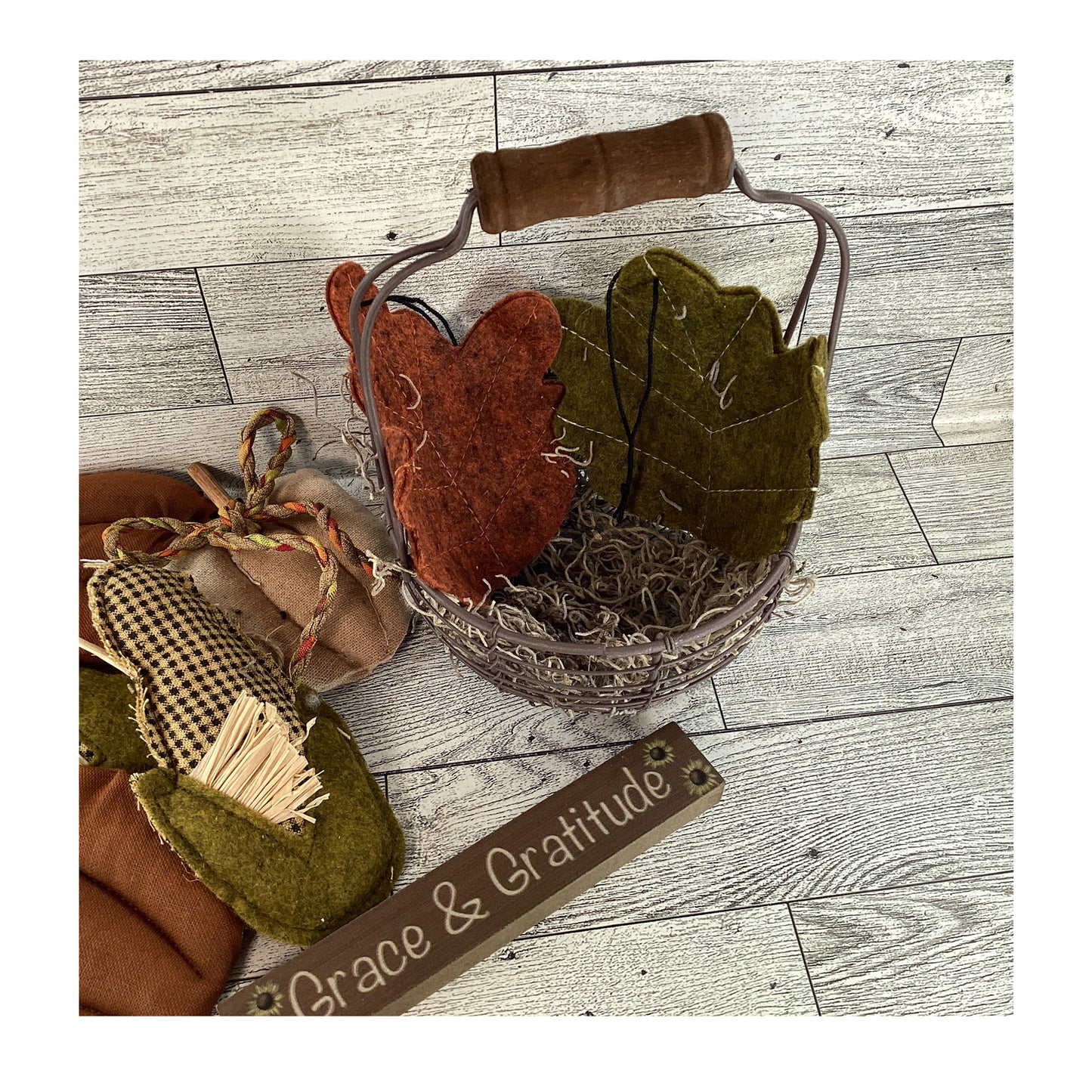 AGD Fall Decor - Metal Basket Filled with Fabric Pumpkin Corn Veggies