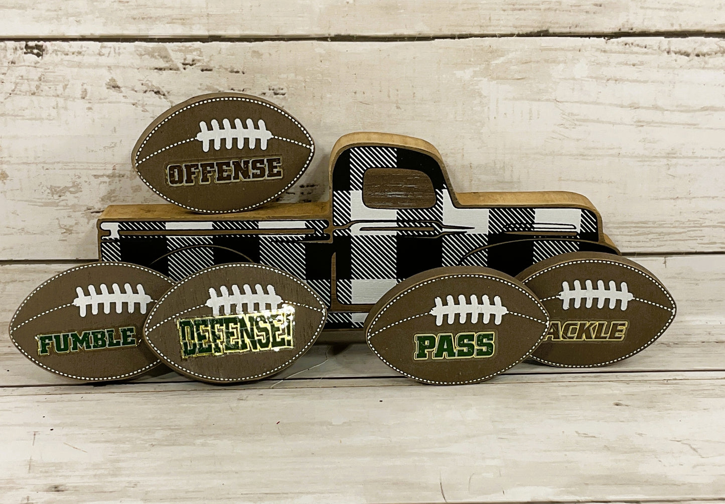 AGD Fall Decor - Chunky Wood Truck Football Theme Tier Tray Decor