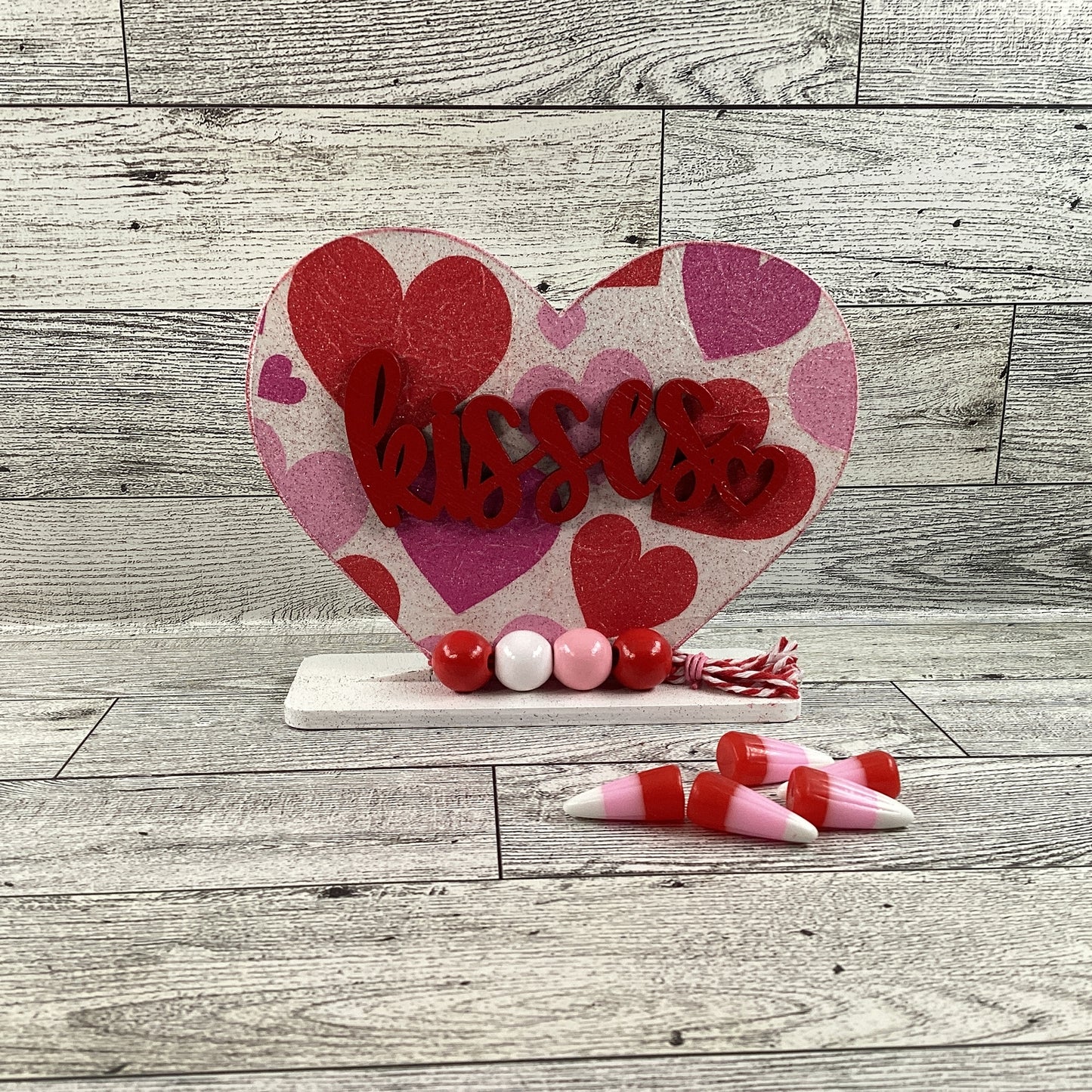 AGD Valentines Decor - Kisses Decoupage Layered Heart Wood Sitter