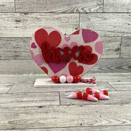 AGD Valentines Decor - Kisses Decoupage Layered Heart Wood Sitter