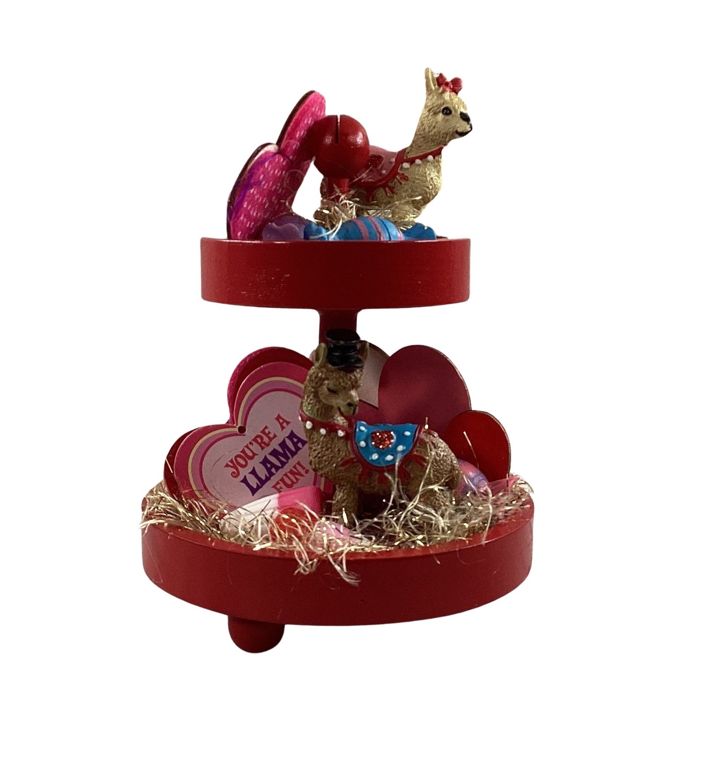 AGD Valentines Decor - Small Miniature Llama Tier Tray Complete Display
