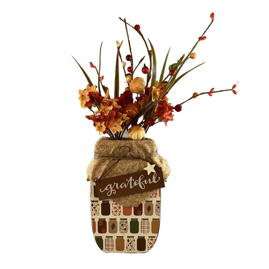 AGD Fall Decor - Autumn Grateful Thankful Floral Wood Mason Jar Display